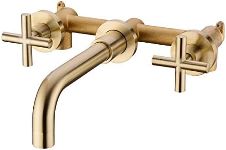 XHHWZB Double Cross Handle Wall Mount Brass Faucet Widespread Bathroom Basin Sink Mixer Tap, Matte Black (Color : Gold)