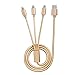 USB Cable, Multi 4FT Nylon Braided Cable Dual Lightning / Micro Universal for iPhone 6 6 Plus 5 5s 5c, iPad Air, iPod 5, Sumsung, HTC, Nokia, Motorola, Blackberry, Tablets (Gold)