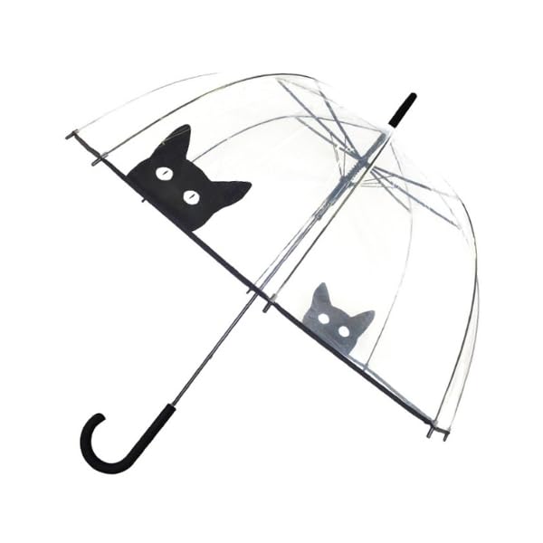 SMARTBULLE Long Transparent Umbrella, Birdcage Shape, Automatic Opening, Diameter 85cm, Women's Umbrella, CAT pattern, Dome Shape
