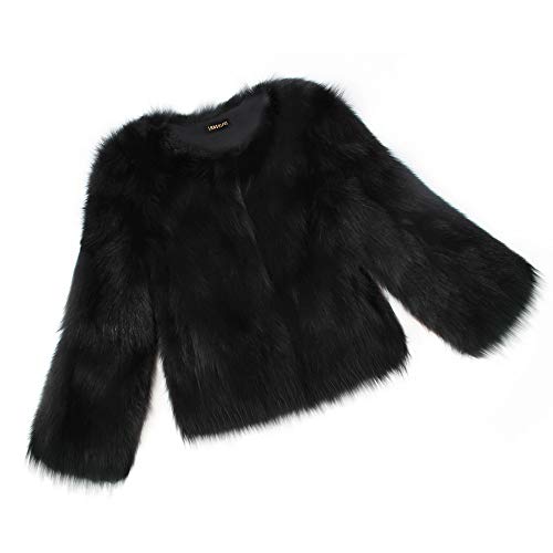 Misaky Women Outerwear Autumn Winter Warm Solid Faux Fur Jacket Parka Large Lapel Coat (Black , XX-Large)