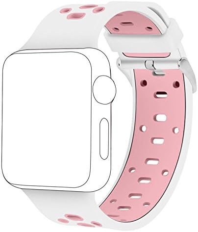 42mm Watch Band, Honest kin Durable Soft Silicone Replacement iWatch Band Sport Style Wrist Strap for Apple Watch Band Series 3 Series 2 Series 1 Sport Edition 42mm(White/Pink)