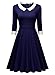 Miusol Women's Vintage Polo Neck 2/3 Sleeve 1920'S Evening Swing Dress,Blue,Large