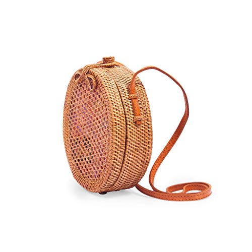 Round Circle Canteen Summer Wicker Woven Rattan Woman Basket Bag