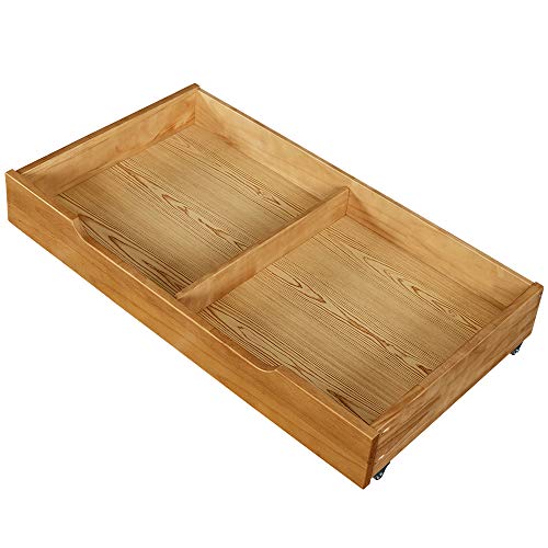 MUSEHOMEINC Solid Wood Under Bed Storage Drawer with 4Wheels for