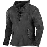ZOCANIA Retro Tactical Long Sleeve Hoodies Outdoor Sports Drawstring Pullover Distressed Lace Up Hooded Shirts