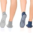 Rymora Non Slip Grip Socks for Women & Men - Pilates Socks, Yoga Socks - Fall Prevention, Full Toe Ankle Socks (2 Pairs)