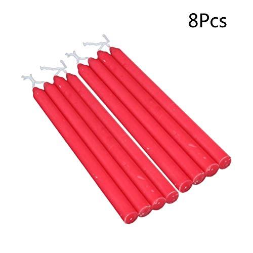 Amosfun 8pcs Unscented Taper Candles 6.7" Dripless Hand Poured Wax Candles for Wedding Spa Aromatherapy Party Reiki(Red)