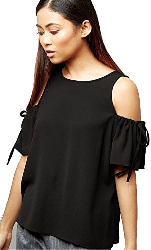 New Fashion 2017 Summer Women Casual Tops Shirt Plus Size S - 6XL Chiffon Off Shouldr Bow Ties Short Sleeve T-Shirt (3XL, Black)