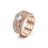Zealmer Rose Gold Plated Round Cut Solitaire Cubic Zirconia CZ Diamond Halo Stackable Bridal Ring Set