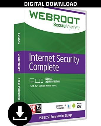 Webroot Internet Security Complete | 2017 | 5 PC's | 1 Year Subscription | Keycard- No Disc