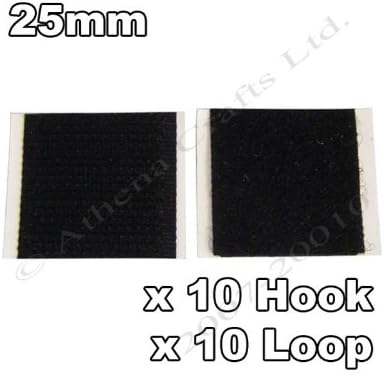 10 x 25mm Black FASTNA Brand Self Adhesive Stick On Hook & Loop Squares