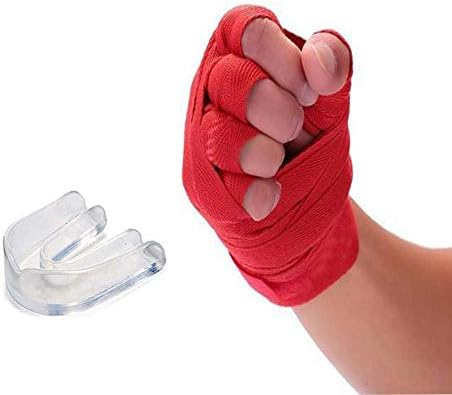 VELLORA Boxing Red Hand Wrap Boxing Mexican (Pair) with Boxing Mouth Gum Guard Mouth Safe Silicone Full Mouth Protection