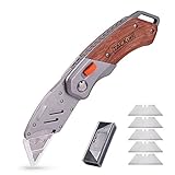Utility Knife, Tacklife UKW03 Box Cutter - Folding Pocket Utility Knife with 5 Extra SK5 Blades, Double-Sided Rosewood Handle, Lock-Back Design and Quick Change Blades