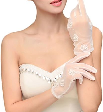 Gotidy Wrist Length Sheer Bridal Gloves Flower Pattern Wedding Party Glove GTG14