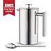 MIRA 34 oz Double Wall All Stainless Steel French Press For Coffee or Tea | Insulated Coffee Pot & Maker Keeps Brewed Coffee or Tea Warm for Hours (34 oz French Press with Bonus Long Spoon)