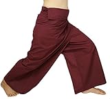 Lovely Creations's Plus Size Man and Women Thai Fisherman Jumbo Wrap Pants Toray Wild Long Leg Baggy Yoga Casual Trousers Waist 61" (AI Dark red)