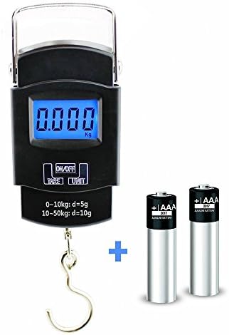 Electronic Fishing Scale - Large Bright LCD Screen - Stainless Steel Hanging Hook Scale and Handle - Measure in Lb/Kg/Oz Up To 110Lb/50Kg - Lightweight Fishing Gear โ 2 AAA Batteries Included