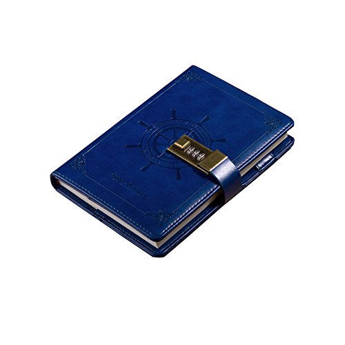 ToiM Retro Business Notebook with A Password Lock Coded Lock for Diary Handbook Notepad Cahier Journal Great Stationery (without Chinese Writing) (Navy-blue)