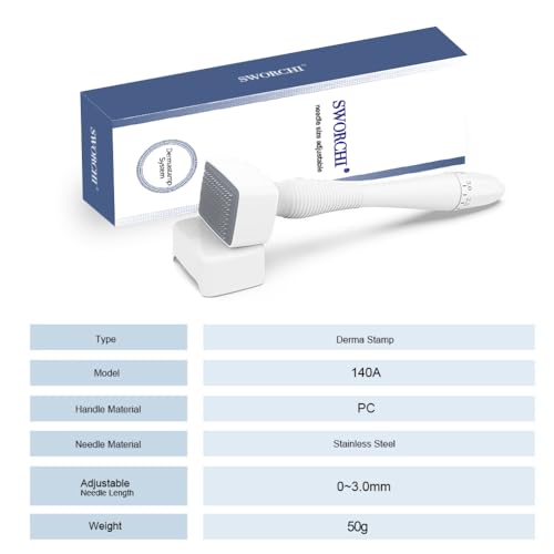 Derma Stamp Microneedling Pen Dermastamp Roller Adjustable | 0-3 mm professional 140 titanium pins hair beard face body