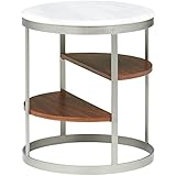 Rivet Round Three-Shelf White Marble and Stainless Steel Side Table