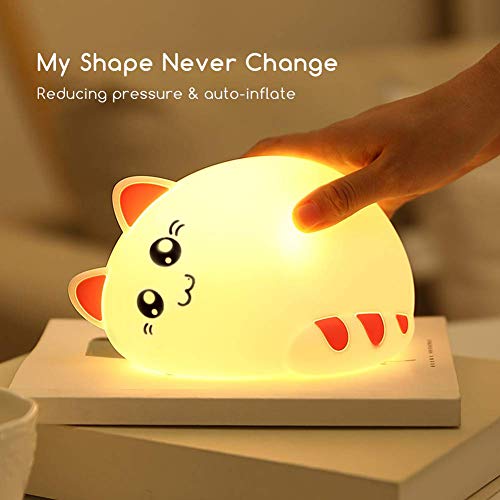 Kids Night Light Kitty Cat Silicone Lamp Soft Touch with Tap Control & Remote Rechargeable RGB Color Changing, Xmas Gift for Boys/Girls Infant Toddler - Thumbnail 3