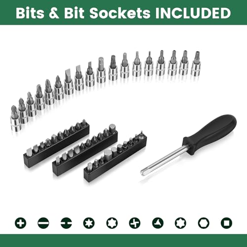 Ginour Socket Spanner Set 138-Piece 1/4 Inch & 1/2 Inch CR-V Ratchet Box with Bits, Extensions and Adapters, Tool Set for Car Repair and DIY