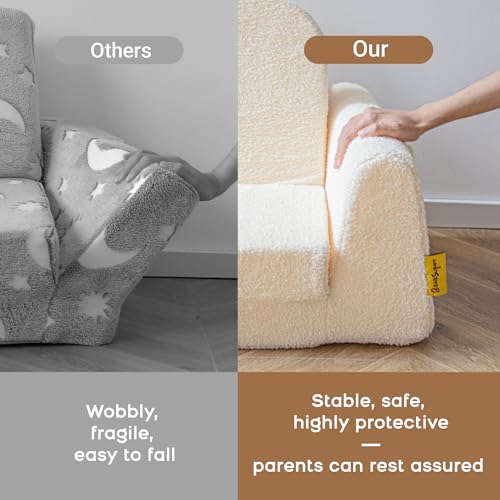 BanaSuper 2-in-1 Convertible Children's Sofa Bed, Folding Armchair for Babies, Armchair for Children, Widened Base, Removable Washable Cover, Gift for Boys Girls in Yellowish Beige