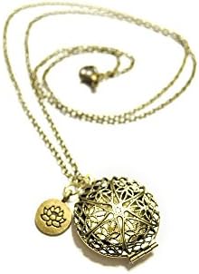 Essential Oil Diffuser Necklace with Lotus Charm – Exclusive Boho Chic Star of Avalon Design Locket with 24” Chain and 5 Washable Felt Pads (Antique Gold)