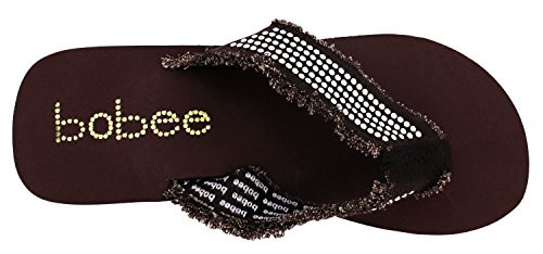 Bobee Women's 2" Platform Beach Thong Sandal Thick Strap Flip Flop Brown 5