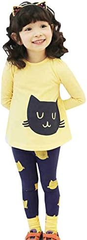 Theplus Girls Cartoon Printed Long Sleeve Tops & Leggings Pant Sets 2T Yellow