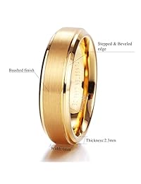 King Will GLORY anillo de carbono de tungsteno cepillado mate para hombre y mujer de 6 mm, alianza de bodas de oro amarillo 14K, de ajuste cómodo