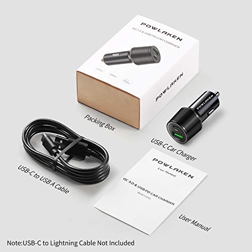 USB C Car Charger, 36W 2-Port Fast Type C PD Car Charger with 18W Power Delivery & Quick Charge 3.0 Compatible with iPhone 11/11 Pro/Pro Max/XS/X/8/7, Galaxy S10/S9, Pixel 3a/3/XL, iPad Pro and More