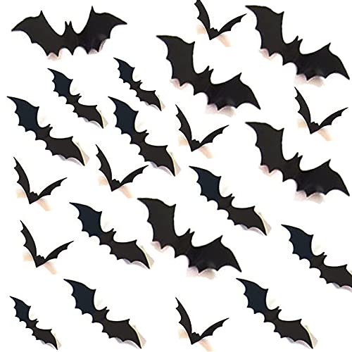 COOLJOY 56PCS Halloween 3D Bats Wall Sticker Decorations DIY Halloween Party Supplies Scary Wall Decal Decal Home Window Clings Haunted House Decor Black