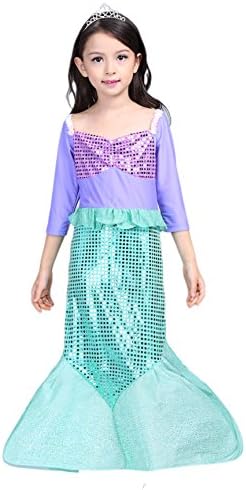 Vamelia Girls Kids Mermaid Princess Sequins Dress Cosplay Party Costume, Purple 150