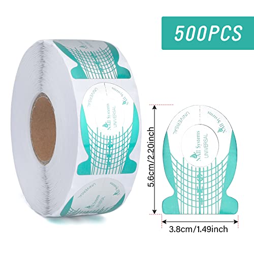 G2PLUS Nail Forms, 500 PCS Nail Art Tip Shape Guide Stickers, Acrylic Gel Manicure Extension Tool for DIY and Home Use Salon Supplies (Green) - Image 3
