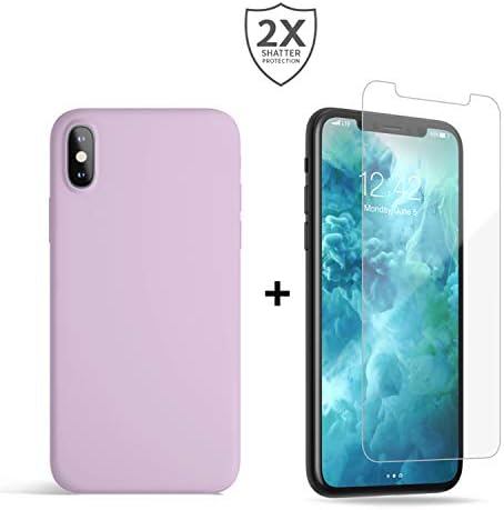 Milkyway Cases Compatible iPhone Xs Max Case Matte + Tempered Glass Screen Protector Bundle, Designed iPhone Xs Max [Wireless Charging Compatible] - Lavender Case