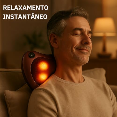Almofada Massageadora Shiatsu com Aquecimento | 4 Pontos de Massagem, Massageador Elétrico, Para Pescoço Costas Pernas e Pés