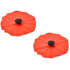 Charles Viancin – 2 stuks Poppy siliconen afdekkingen – 11 cm, rood – luchtdicht, houdt dranken koel of warm, beschermt…