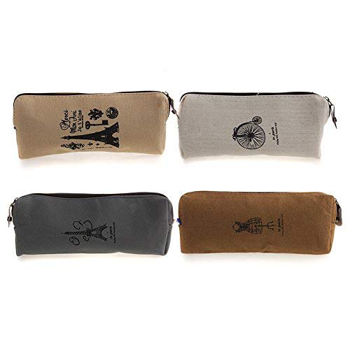 Sealike Vintage Eiffel Tower Canvas Pen Bag Pencil Case Pen Holder Cosmetic Bag Pouch Bag for Women Teen Girls with Stylus Brown