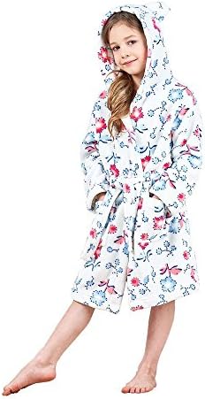 Animal Pajamas Boys &amp; Girls Bathrobes, Plush Soft Coral Fleece Floral Hooded Sleepwear for Kids Size 14