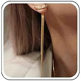 Allereyae Vintage Snake Chain Drop Earring Gold Chain Dangle Earrings Long Tassel Dangle Earrings Arc Bar Ear Jackets Earrings for Women