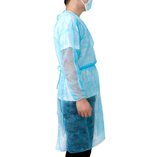 Isolation Gown Disposable,Latex Free 10pcs Disposable Isolation Gowns Elastic Cuffs,115 X137cm(Blue)