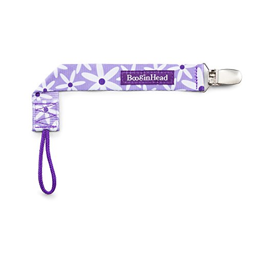 BooginHead Baby Newborn PaciGrip Pacifier Clip, Holder, Toy, Teether, Soothie, Universal Loop Girl, Purple Daisy, Floral, Flowers, Purple and White