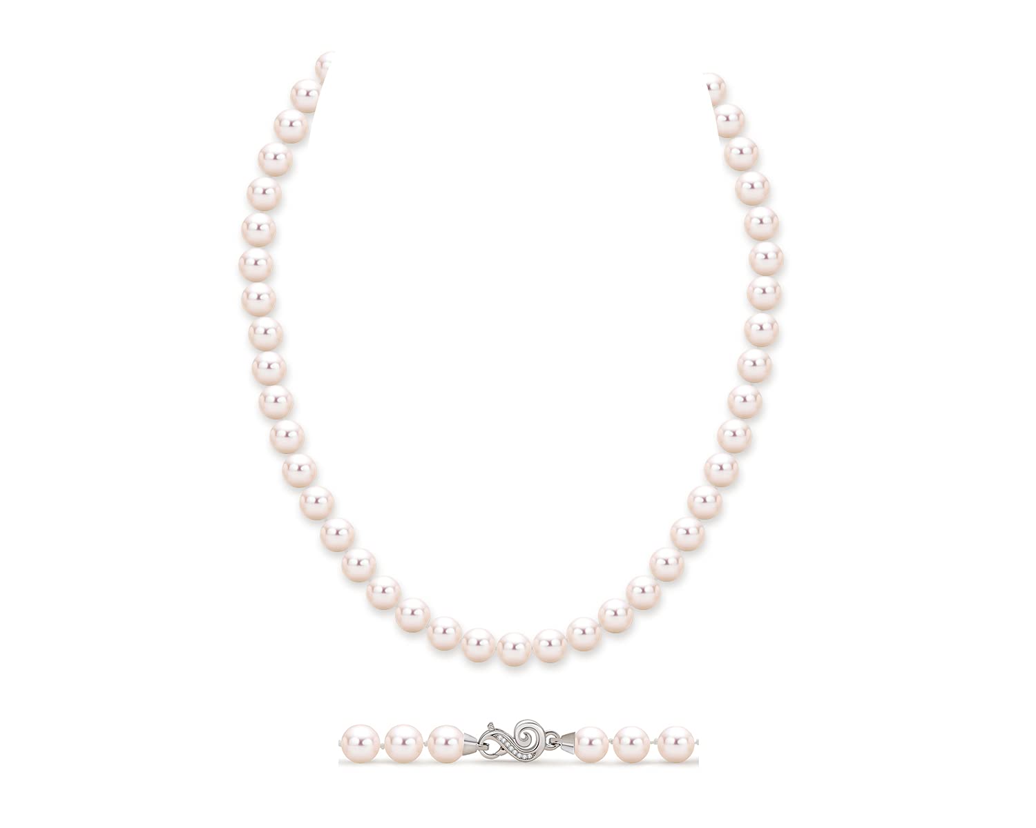 DENGGUANG Pearl Necklace Anniversary Wedding Jewellery for Women Freshwater Cultured White Round Pearl 7-8MM with Sterling Silver Hypoallergenic Clasp, Length 18 Inch