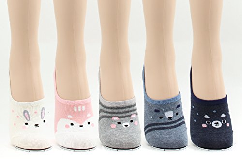 WOWFOOT Women Animal Design No-Show Casual Liner Socks Character Print Non Slip Flat Boat Line 4 Pair (5pair-Soft Animal) - Thumbnail 2