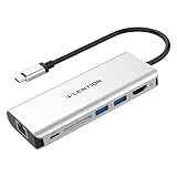 LENTION USB-C Digital AV Multiport Hub with 4K HDMI, 2 USB 3.0, Card Reader, Type C Charging, Gigabit Ethernet Adapter Compatible MacBook Pro 13/15 (Thunderbolt 3), New Mac Air, More (Silver)