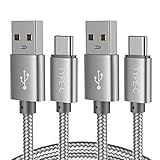 USB Type C Cable, (2-PACK 3FT) USB C Charger Cable Nylon Braided Fast Charging Sync Cord Compatible Samsung Galaxy S10 S9 S8 Plus,Note 9 8, LG G7 V30S V35 THINQ V30 G6,Google Pixel 2 xl,HTC U12+(Gray)