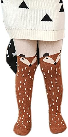 BUBA Cute Print Kids Toddlers Tights Stretch Pantyhose (For 0-3 years old baby) (S, Coffee(fox))