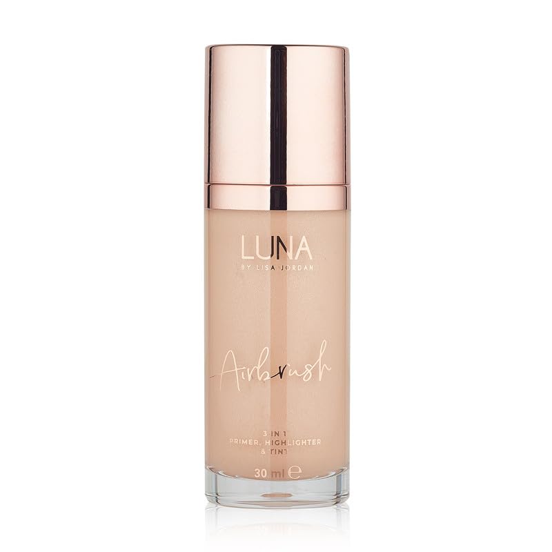 LUNA 3 in 1 Airbrush Primer Makeup, Highlighter and Skin Tint - Weightless and Breathable Illuminating Primer - Fine Line & Pore Minimizer - Light Nude Shade