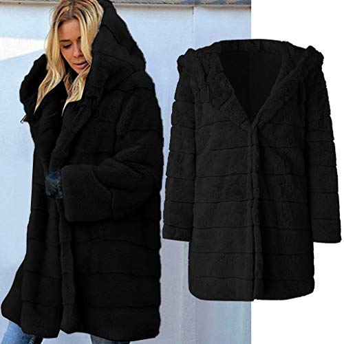 Womens Faux Fur Hooded Coats 2019 Winter Warm Thick Parka Long Overcoats Shaggy Shearling Jacket - Limsea Black